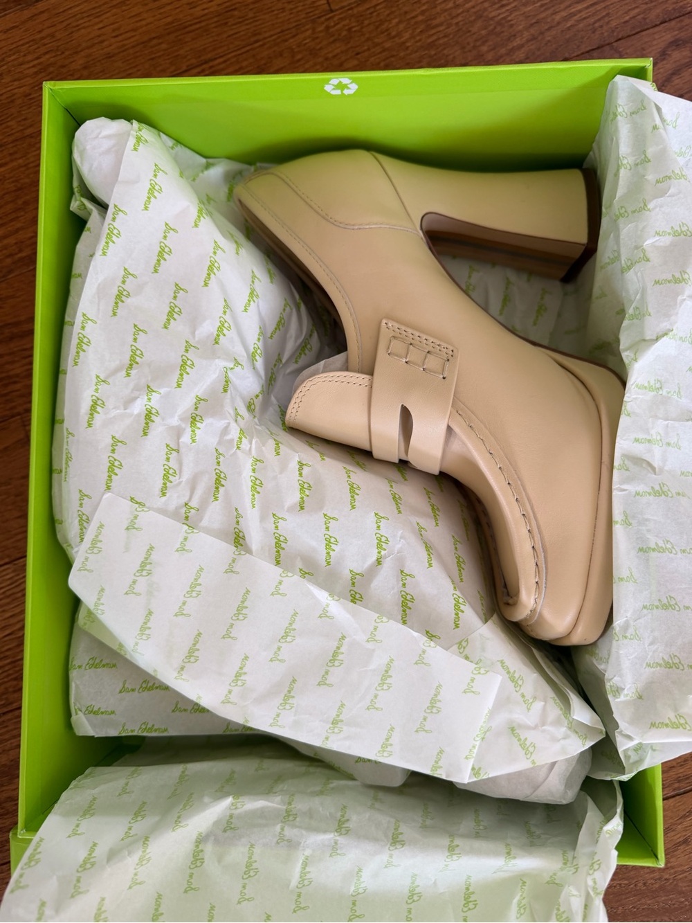 Sam Edelman Jeanette Eggshell Block-Heel Loafer Pumps - Picture 5 of 8